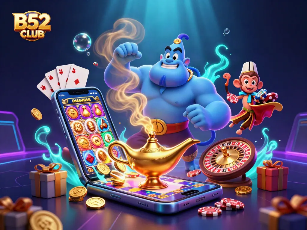 Experience the thrill of winning at B52CLUB with dynamic casino elements and vibrant characters.