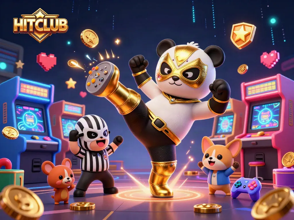 Join the excitement at HITCLUB with a vibrant 3D casino scene featuring thrilling game elements and action-packed characters.