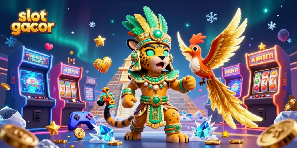 Experience the excitement with slot gacor gameplay showcased in a vibrant 3D digital casino scene.