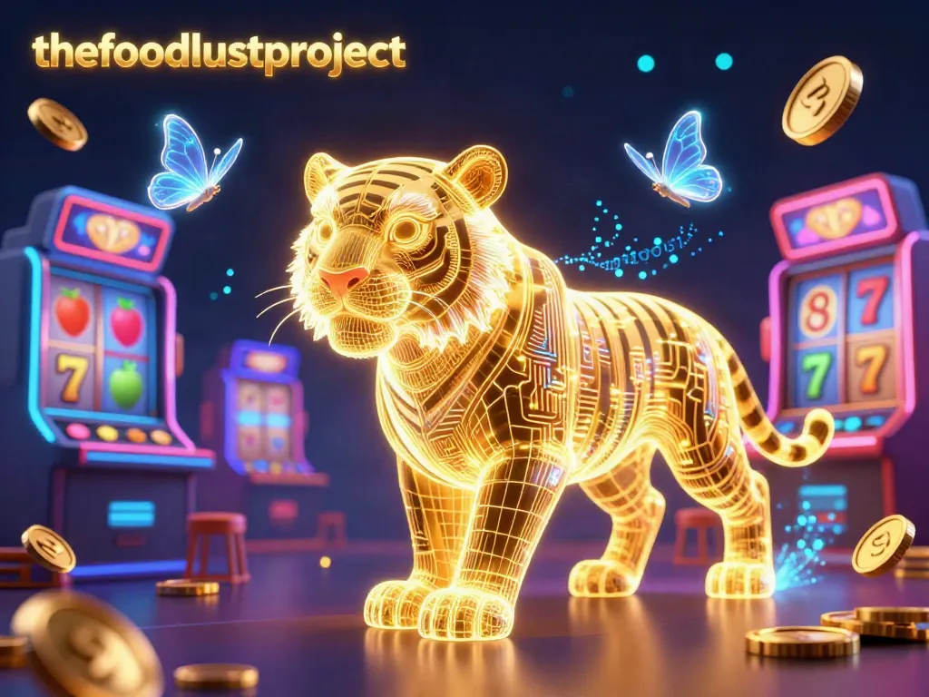 Permainan slot online thefoodlustproject dengan simbol keberuntungan dan koin emas berkibar.