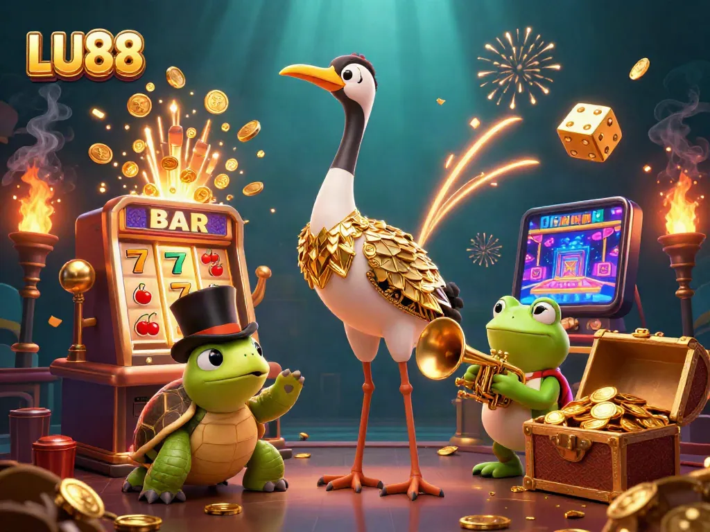 LU88 players enjoy dynamic gaming with vibrant slot machines and festive elements.