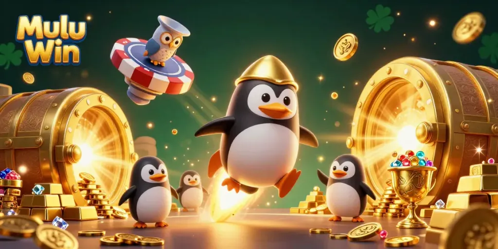 Experience exciting gaming with Mulu Win, where adventure meets casino fun with a golden penguin in space.