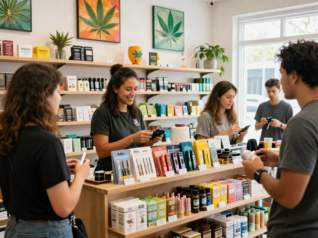 Customer-friendly shop featuring a wide selection of Muha Meds products in a vibrant cannabis retail environment.
