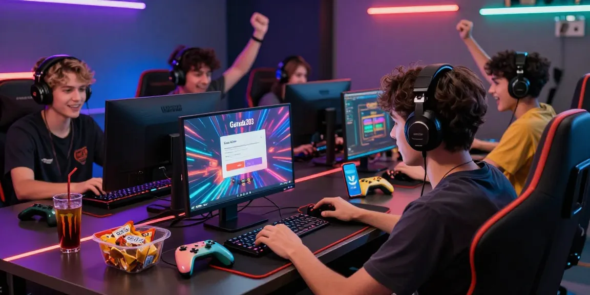 Garuda303 login scene with gamers in a vibrant, exciting setup