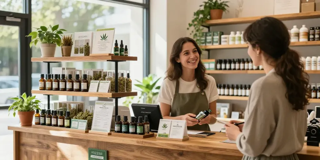 Explore a welcoming CBD shop with varied premium products and friendly service.