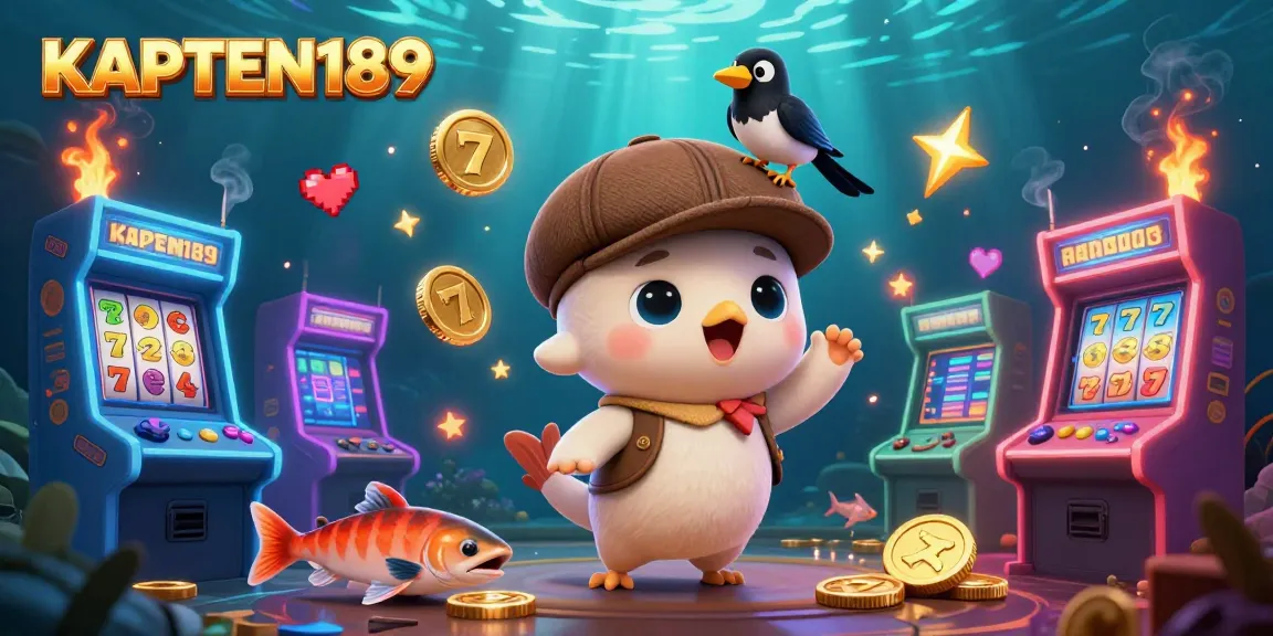 KAPTEN189 mempesona pemain dengan jackpot dan slot reels penuh keberuntungan di ilustrasi digital cerah ini.
