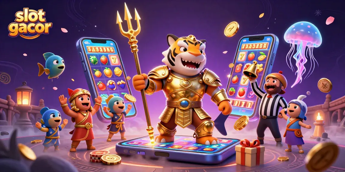 Experience slot gacor excitement with a golden shark gladiator immersed in a rich gaming atmosphere.