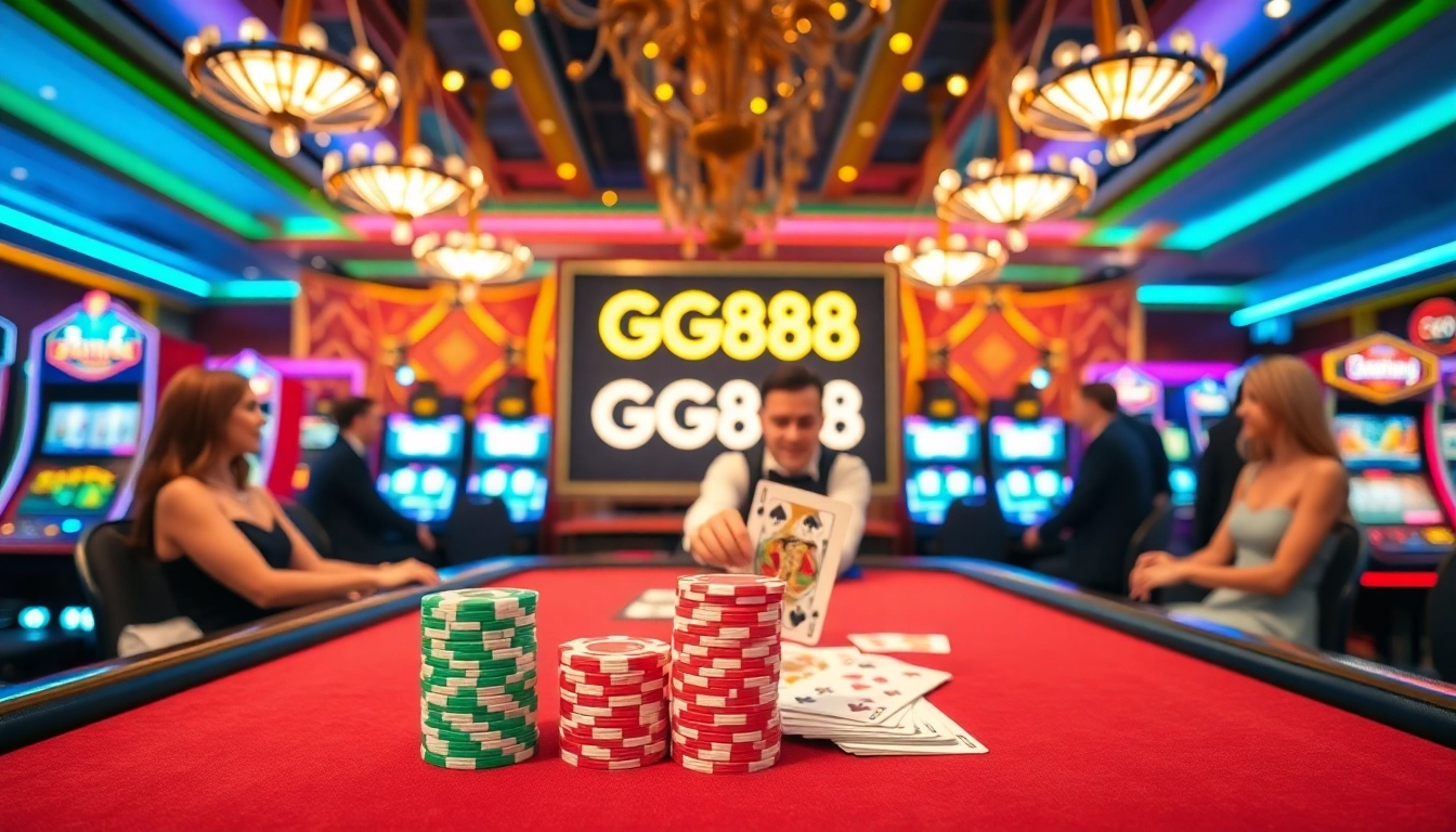 Experience the thrilling atmosphere at GG888 with professional dealers and vibrant gaming tables.