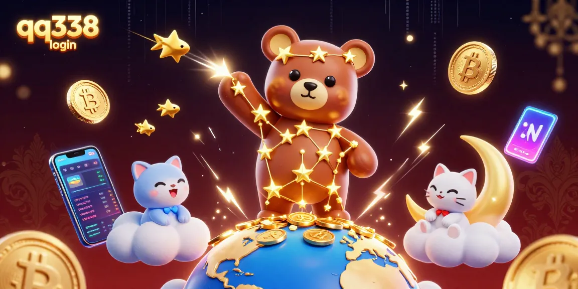 Engage with the thrilling qq338 login experience as cartoon characters interact with cryptocurrency symbols.