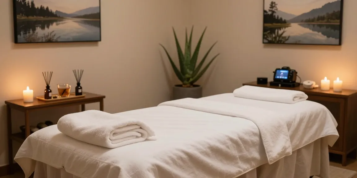 Luxurious 대구스웨디시 massage therapy room with warm ambiance, soft lighting, and calming decor.