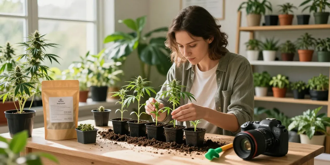 Indoor cannabis garden focused on premium feminised seeds in organic soil.