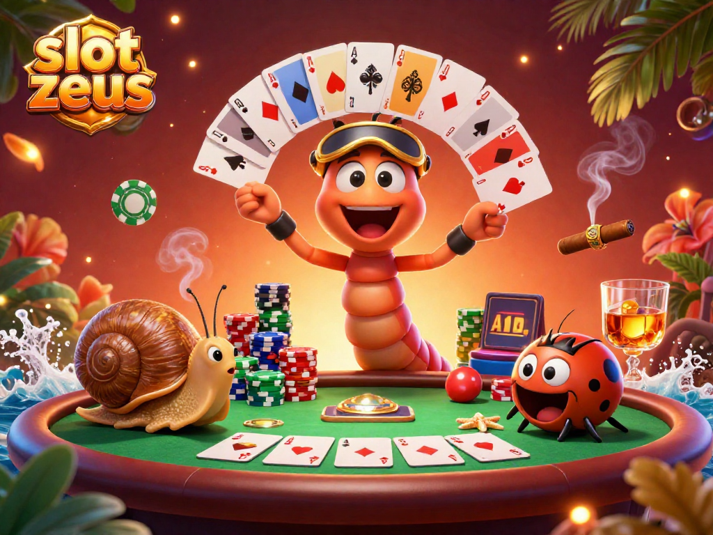 Spin to win with slot zeus in this vibrant casino scene filled with poker excitement.