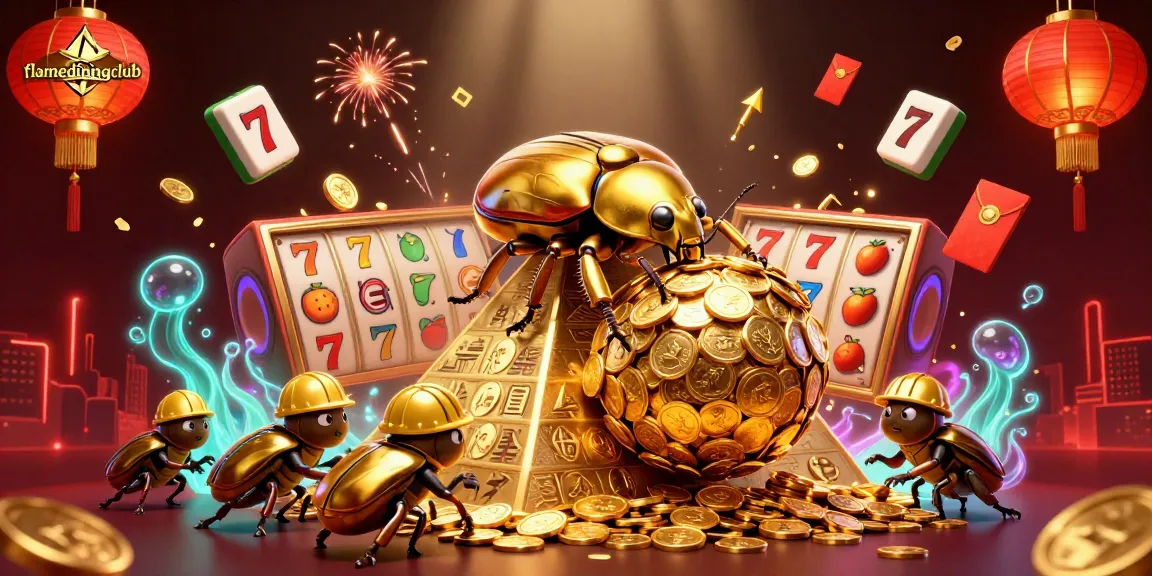 Flamediningclub showcases winning slot strategies with vibrant casino elements in 3D illustration.