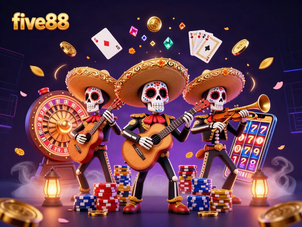Engage in thrilling gameplay with five88 featuring mariachi musicians amidst captivating casino elements.