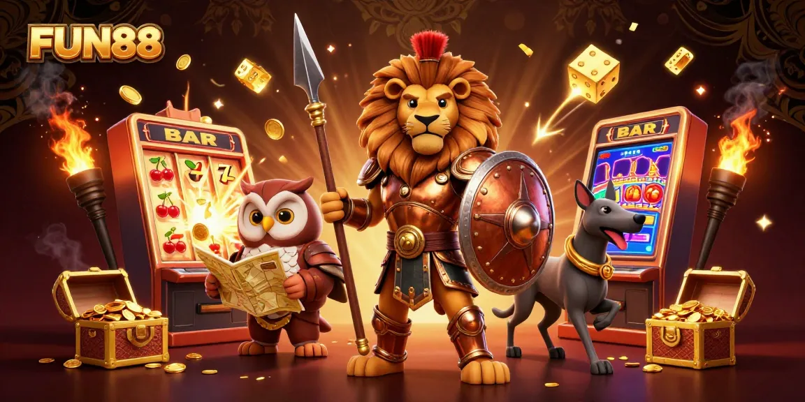 Experience thrilling gameplay at FUN88 with lively characters and casino elements bursting into action.