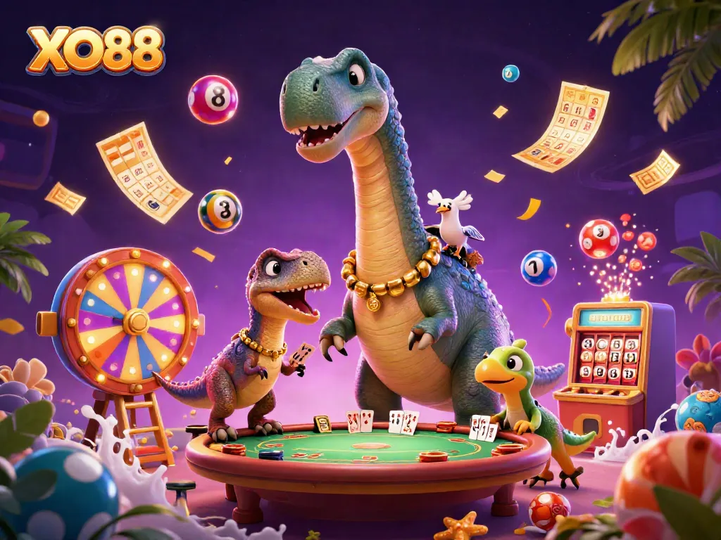 Win big with XO88 at a vibrant online casino featuring 3D characters and exciting game elements.