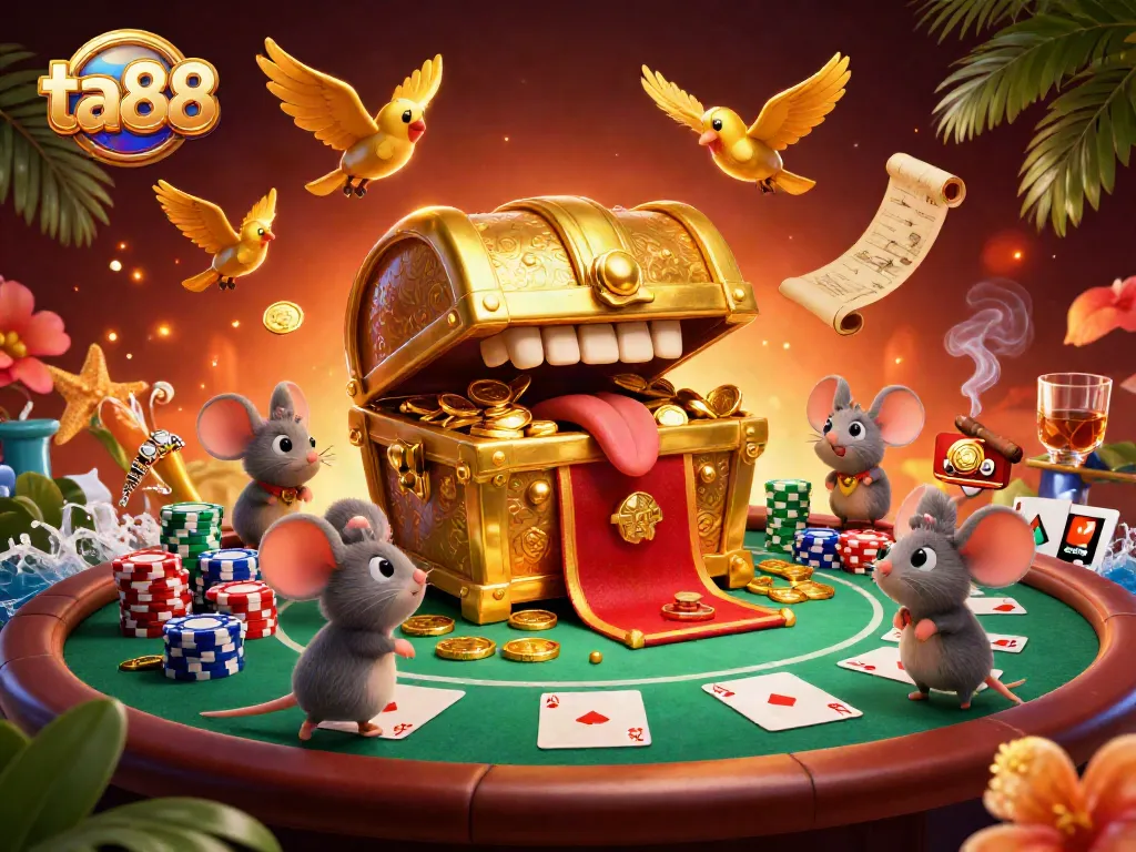 Experience thrilling excitement at TA88 with a vibrant casino scene of mice discovering riches.