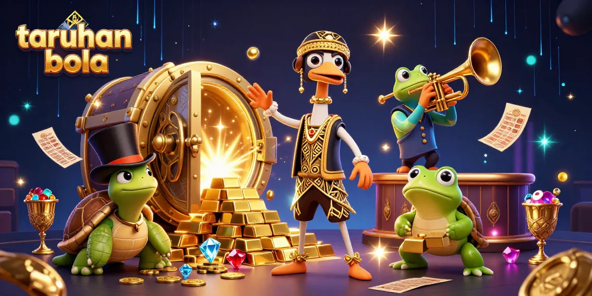 Engage in taruhan bola with a lively 3D digital scene featuring sports, rewards, and energy.