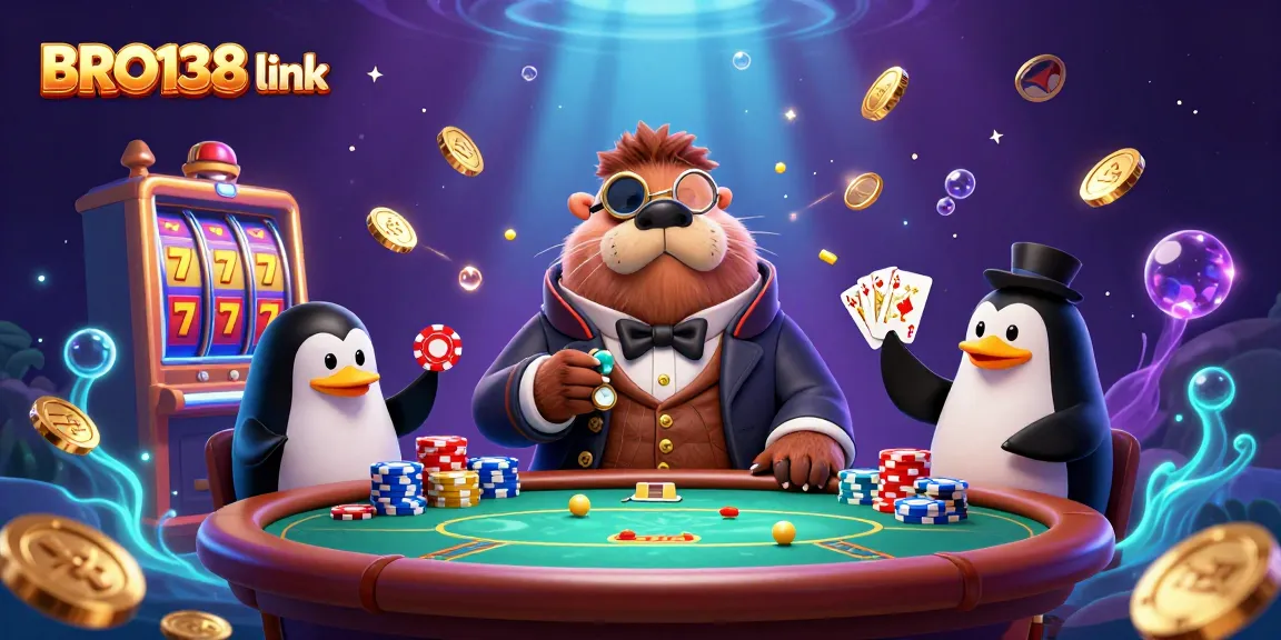 Win big with BRO138 link at an underwater casino featuring a walrus and friends playing slots.