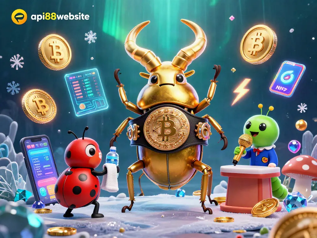 Engage with the vibrant api88website crypto gaming scene featuring a cartoon beetle champion.