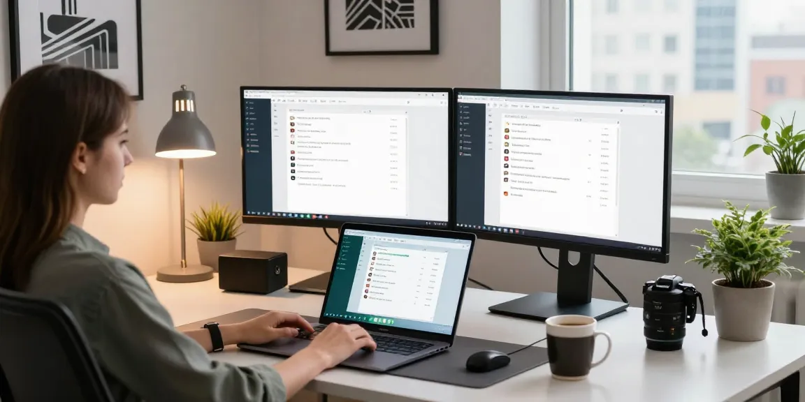 Experience WhatsApp電腦版 in a modern workspace with dual monitors and tech ambiance.
