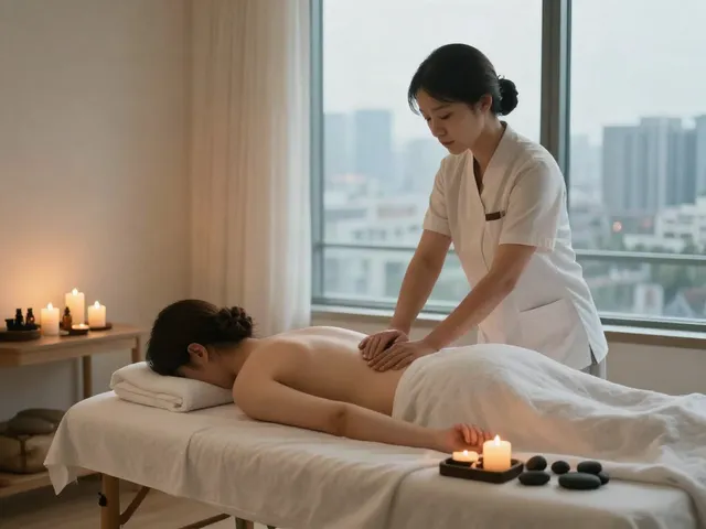인천출장마사지 in a tranquil home environment with calming candles and oils.