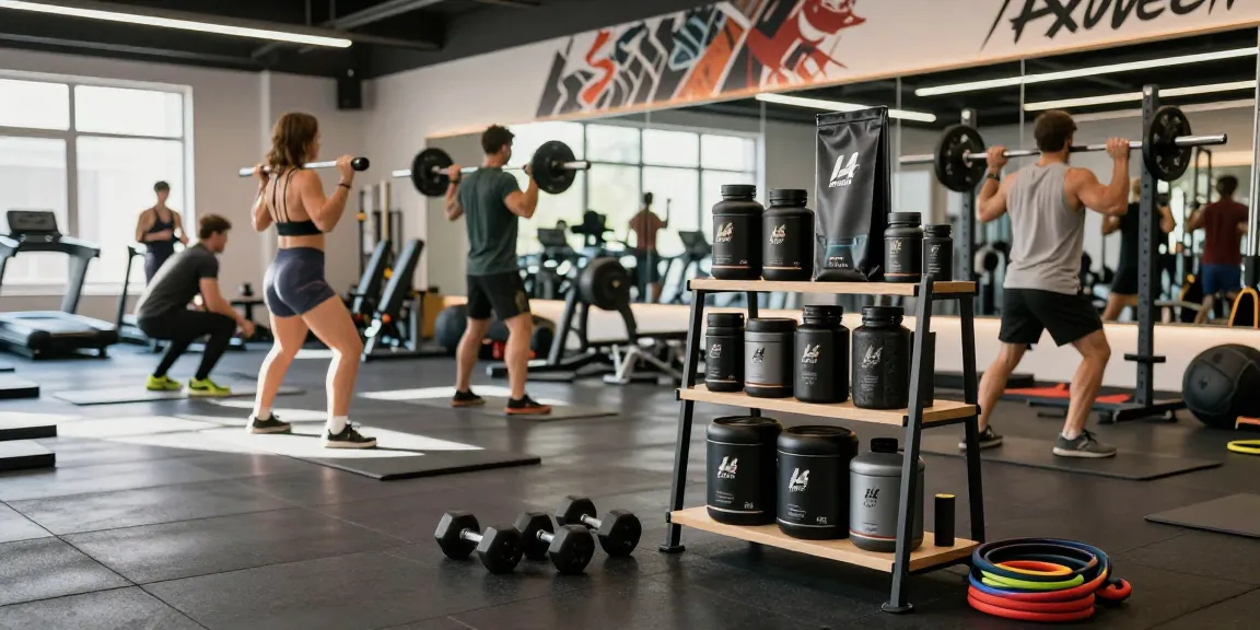 Astera Shop products featured in a vibrant gym scene highlighting athletic energy and commitment to fitness.