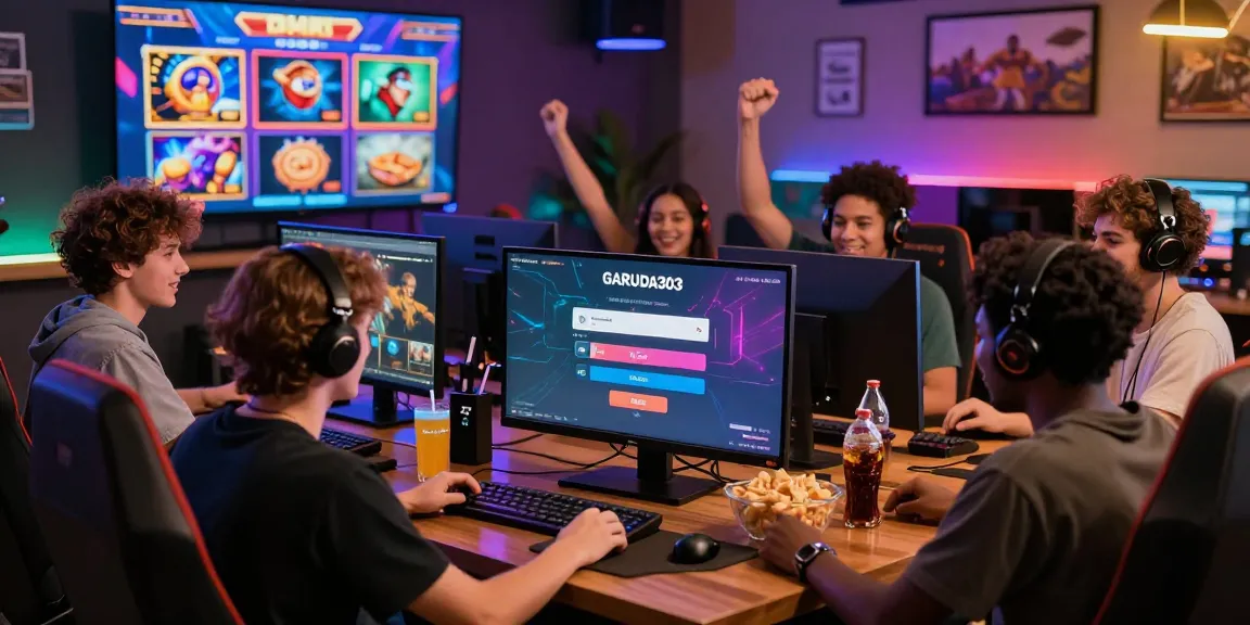 Players engaged with the GARUDA303 login interface in a lively gaming environment.