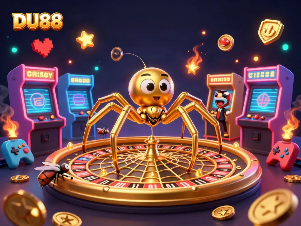 Experience the thrill of DU88 roulette with a golden spider and vibrant game elements.