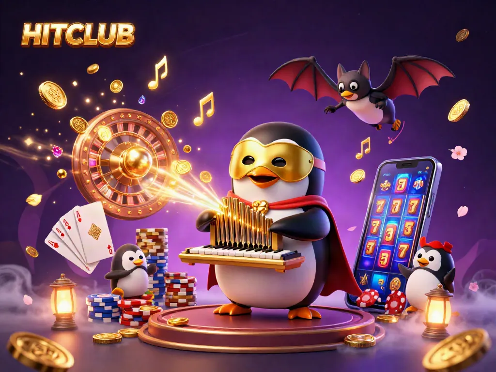 Experience HITCLUB’s vibrant casino world with our unique 3D illustration showcasing exciting game elements.