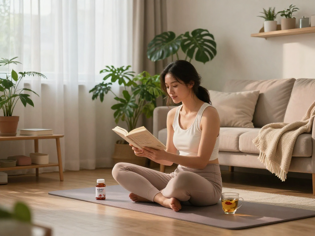 THC gummies for natural wellness beside herbal tea in a serene living room setting.