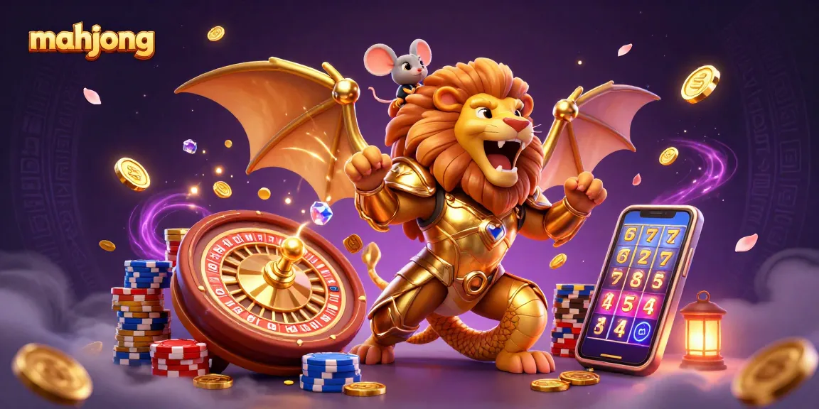 Experience mahjong action with golden coins and vibrant casino elements in this striking illustration.
