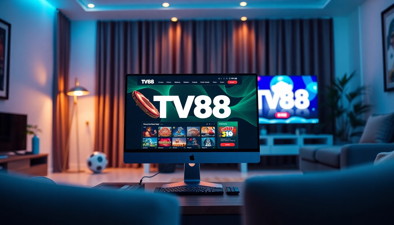 Engage with TV88's interactive gaming interface, showcasing popular games and a welcoming ambiance.