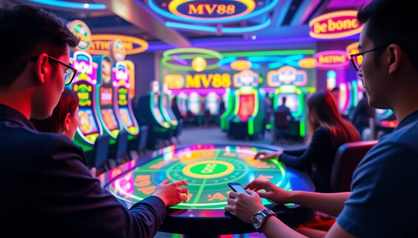 Engaging players enjoying the MV88 game in a vibrant online casino environment.