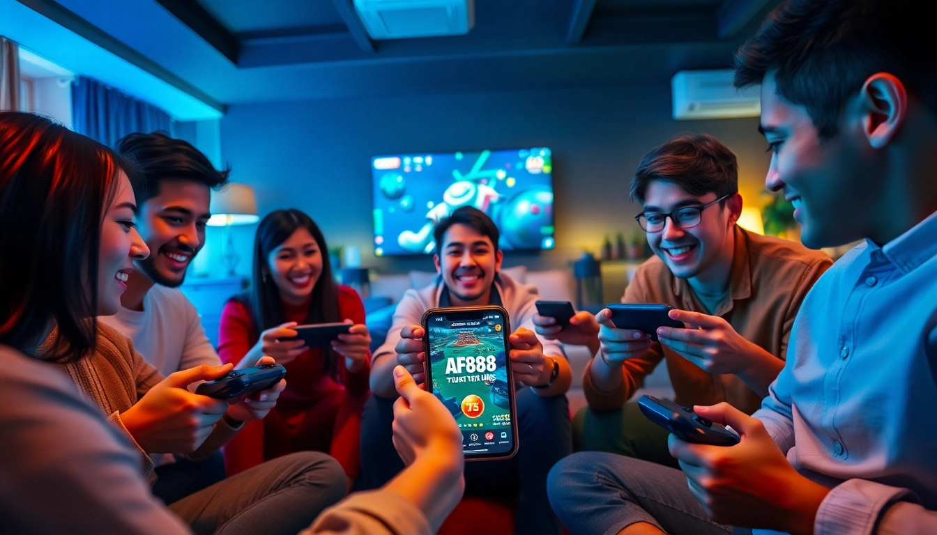 Engaging friends enjoying the AF88 com gaming app in a cozy setting, highlighting trust and excitement.