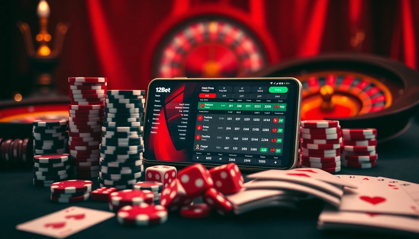 Betting interface and casino props showcasing ink vao 12bet for an exciting gambling experience.