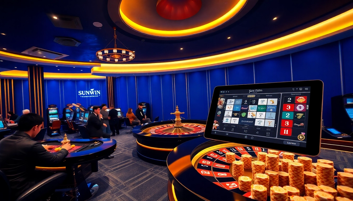 Playing at trang chủ sunwin with excitement, showcasing a modern casino experience and vibrant gaming atmosphere.