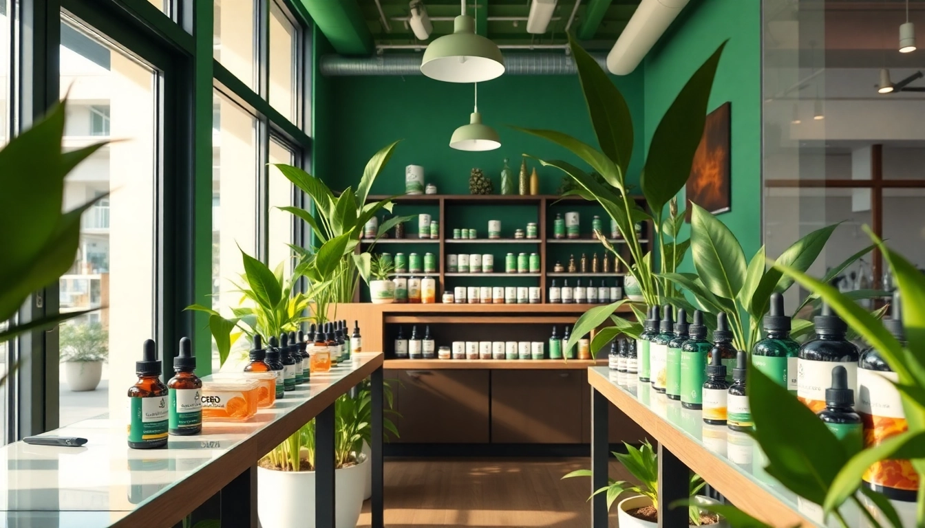 Showcase of cbd miami products in a contemporary store with natural light and vibrant decor.