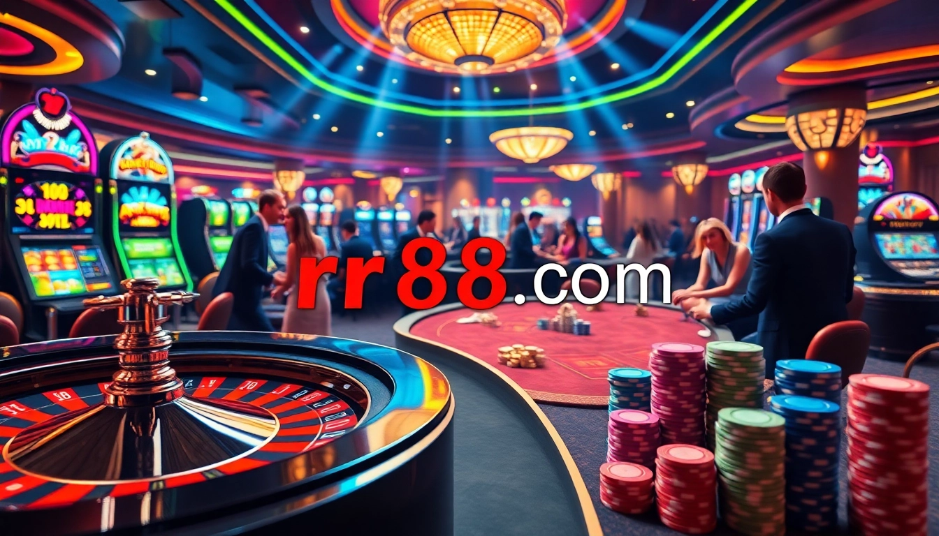 Experience thrilling gaming at rr88 com with an exciting casino atmosphere featuring vibrant tables and players.