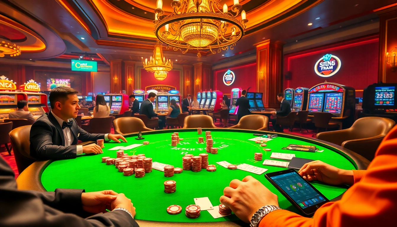 Experience the excitement of gamebaidoithuong.trading at a luxurious casino poker table with vibrant chips and intense gameplay.