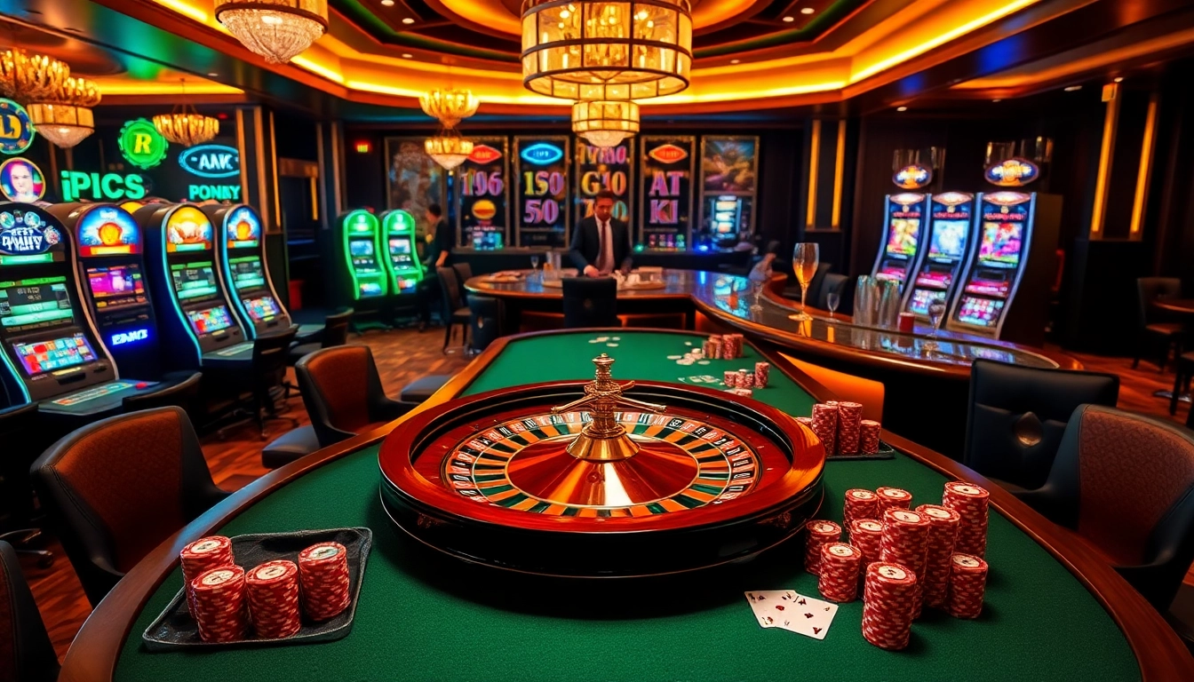 This vibrant casino scene captures gamblers enjoying the excitement at https://rr88.navy/, featuring roulette and poker tables.
