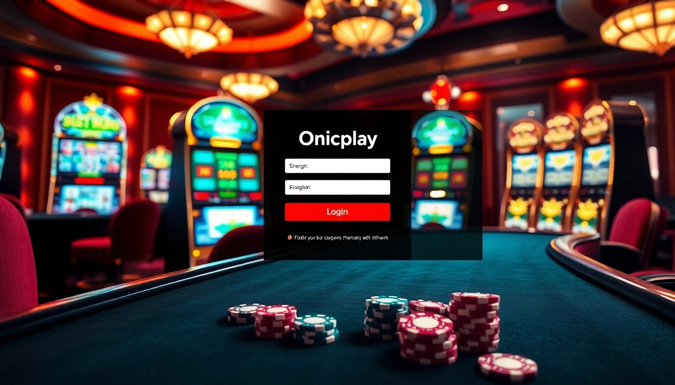 Experience the thrill of onicplay login at a glamorous casino with vibrant slot machines and poker tables.