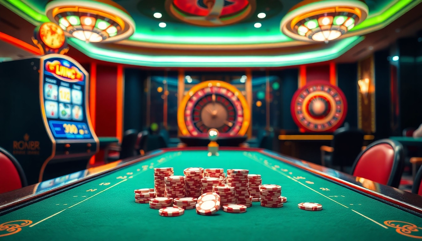 Experience the thrill of go 88 at a luxury casino with vibrant gaming tables and slot machines.