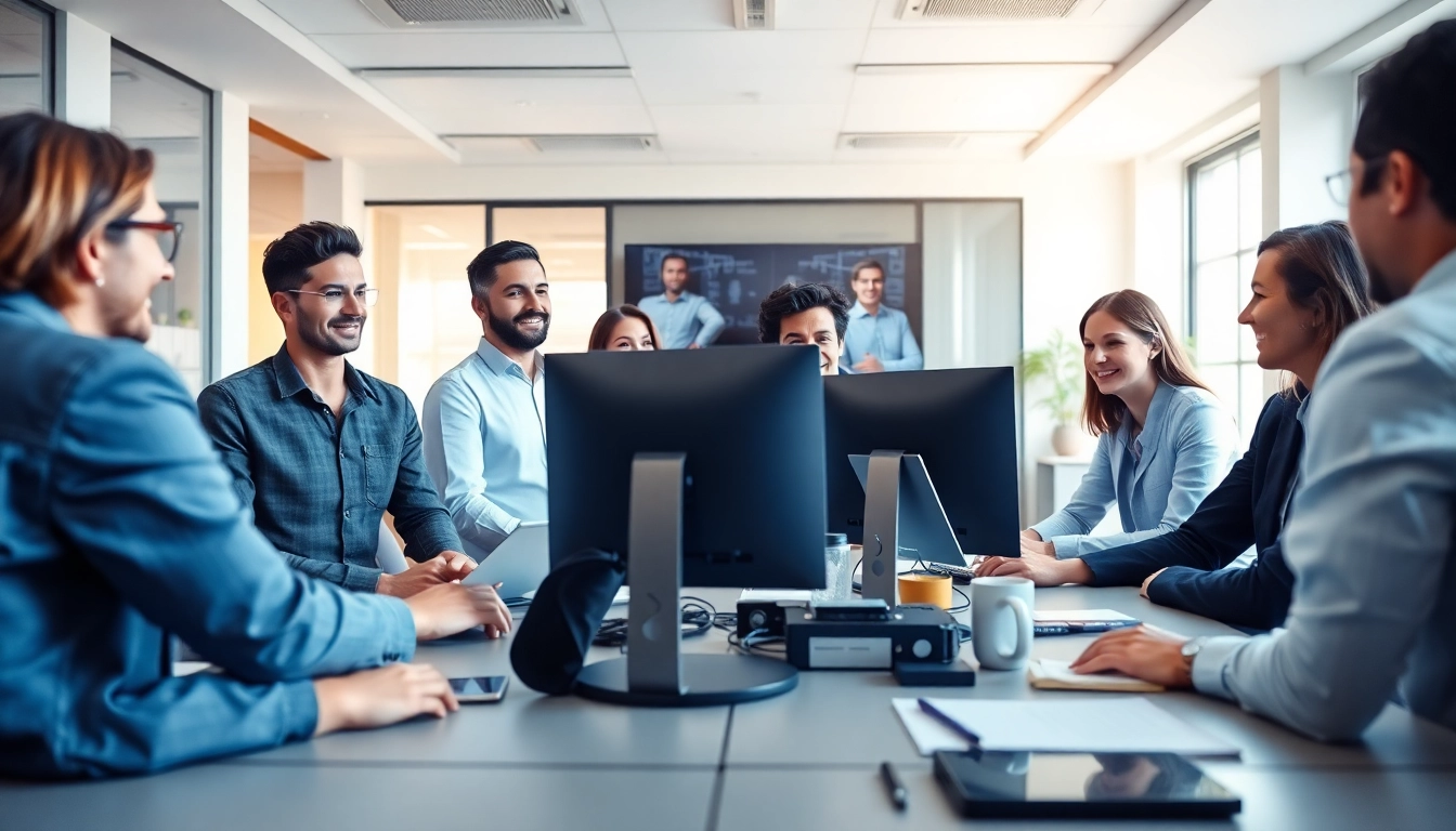 多位专业人士在现代办公室协作,使用 WPS 工具提升生产力。