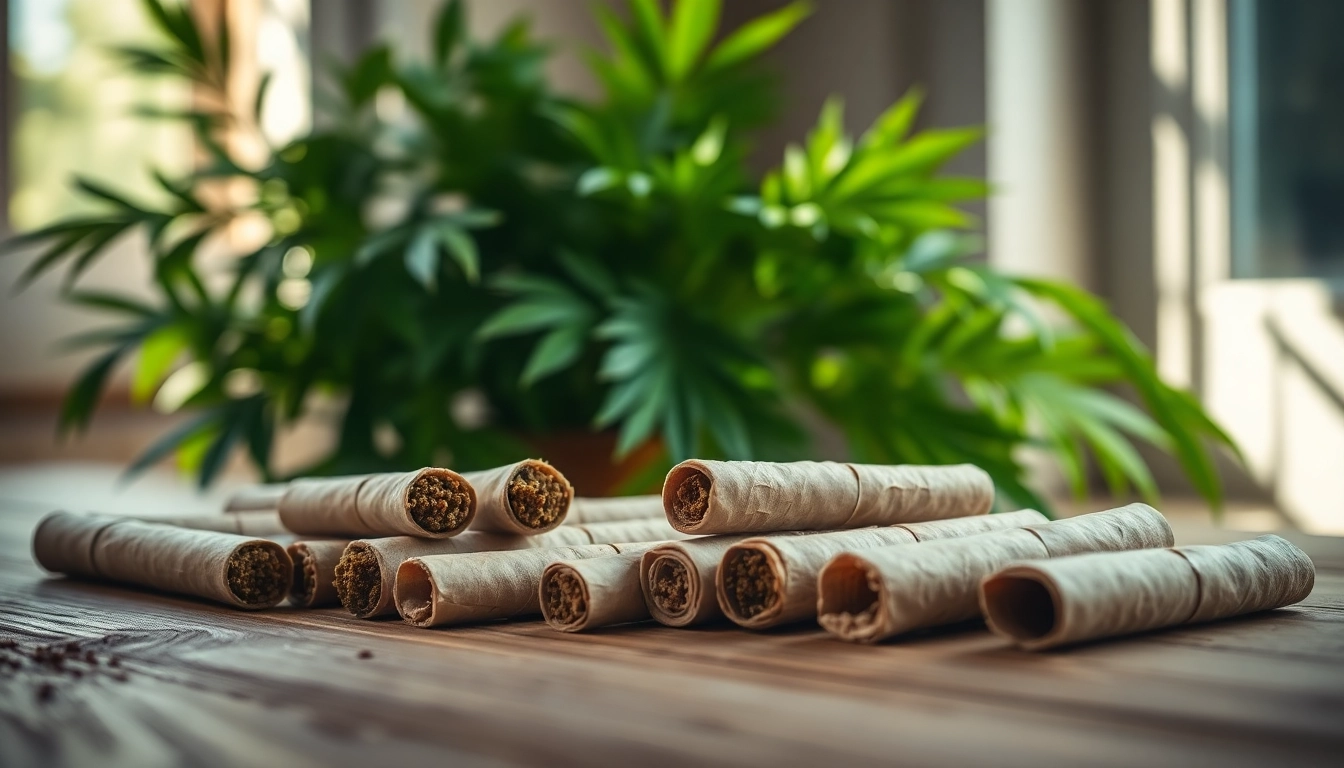 Showcasing pre rolled thc joints elegantly arranged on a rustic wooden table.