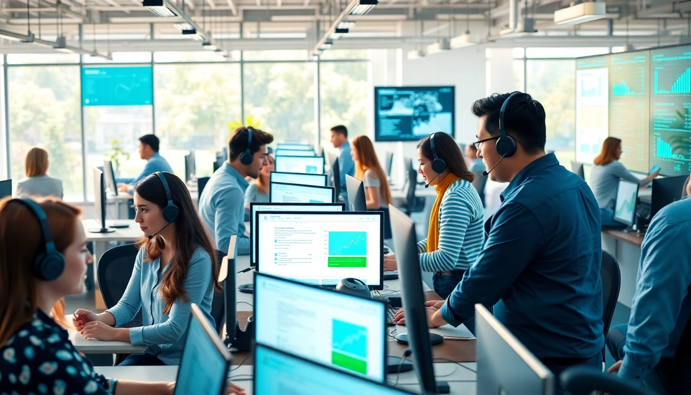 在美洽官网的引人入胜的客户服务环境，展示AI技术与团队协作。