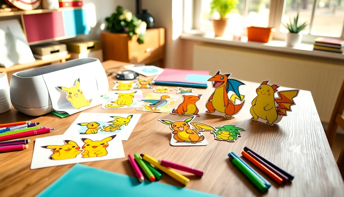 Explore vibrant pokemon svg designs on a crafting table with Cricut tools.