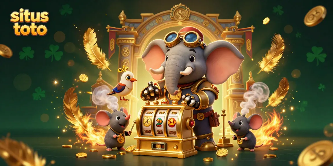 Engage in situs toto excitement with a steampunk elephant at an extravagant casino scene featuring gold coins.
