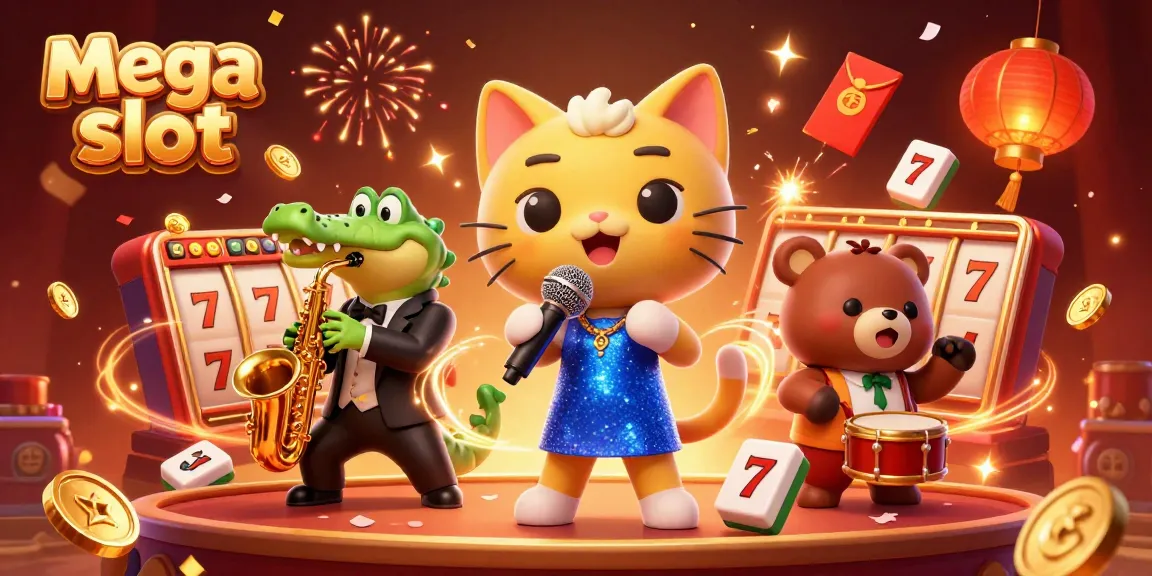 Mega slot menawarkan pengalaman bermain yang menarik dengan karakter lucu dan elemen kasino yang bersinar.